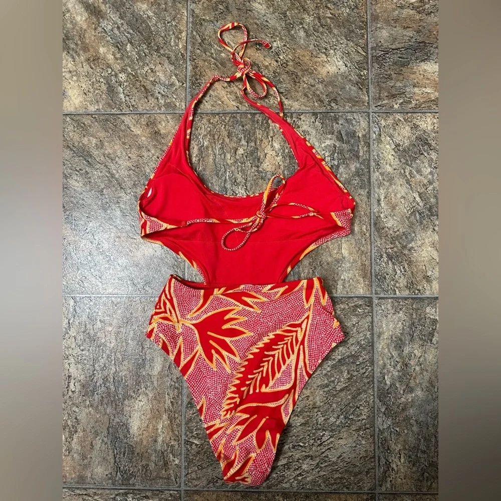 Aerie Red Coral Floral Monokini One Piece Swimsuit XS